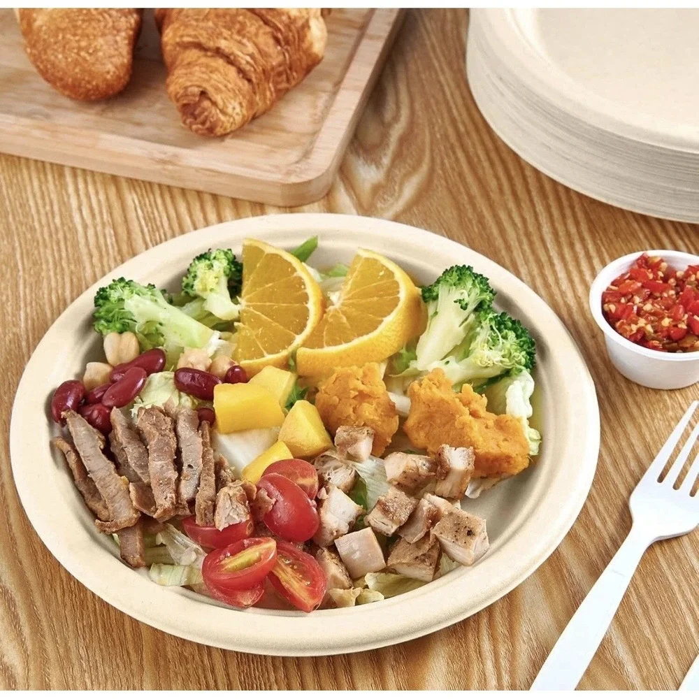 Vplus 150 Pack Compostable Disposable Paper Plates 10.25 inch Super Strong